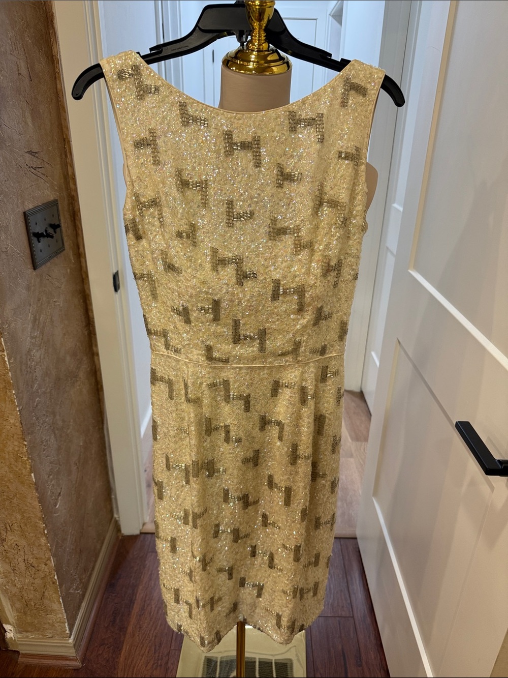 Vintage Sleeveless Ivory fully beaded/ Sequin Sheath Dress